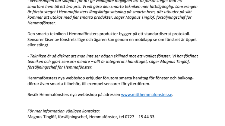 Hemmafönster lanserar webbshop för smarta fönster