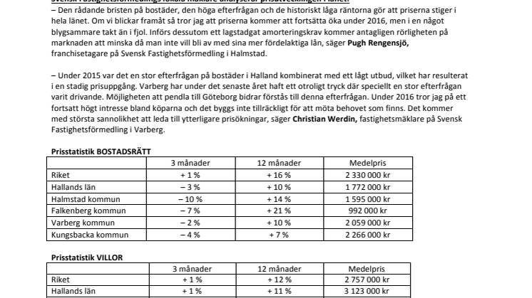 Mäklare i Halland: ”Priserna kommer att fortsätta stiga under 2016”