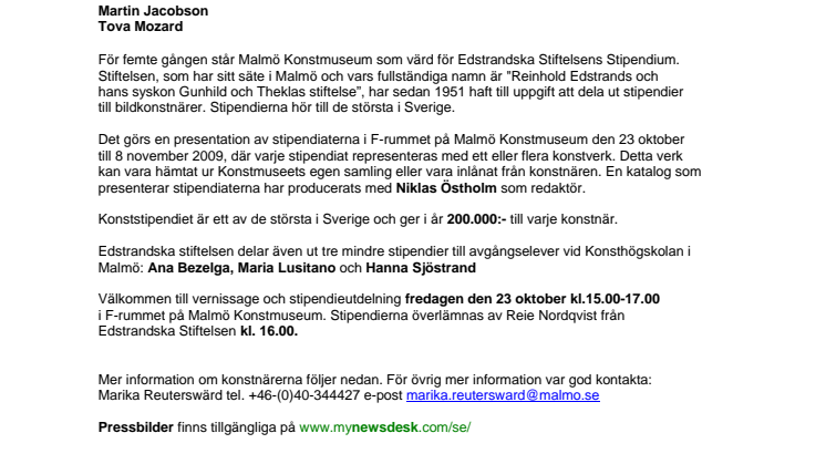 Edstrandska stiftelsens stipendium 2009