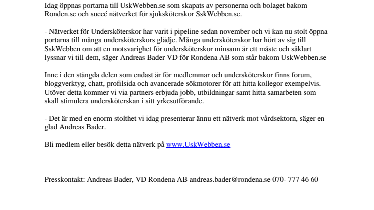 Nytt nätverk för Undersköterskor i UskWebben.se
