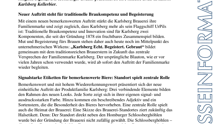 Karlsberg Echt. Begeistert. Gebraut – Familienmarke Karlsberg zeigt sich im neuen bemerkenswerten Look
