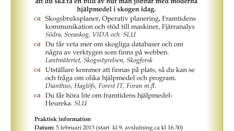 Pressinbjudan: Workshop - Moderna hjälpmedel i skogen, Värnamo 5/2