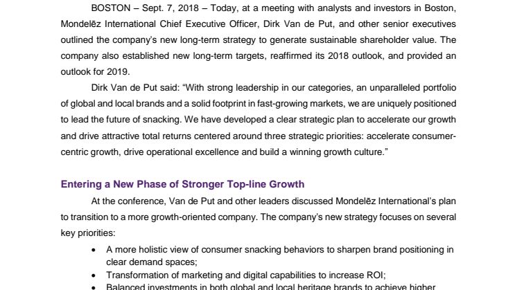 Mondelēz International Outlines Long-Term Strategy and Provides 2019 Guidance