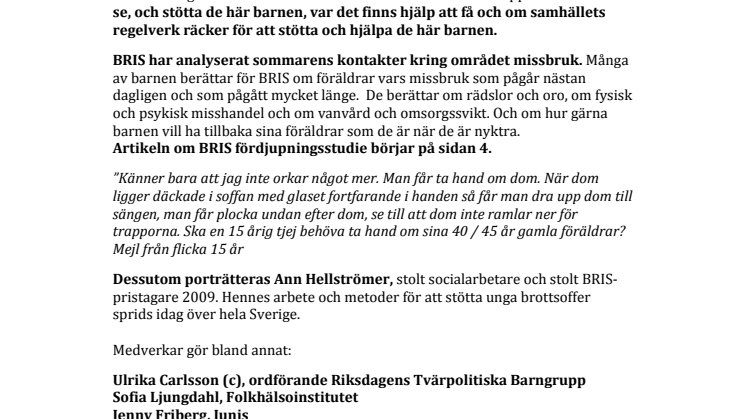Nytt nummer av BRIS-tidningen ute nu! Tema "barn till missbrukare" 