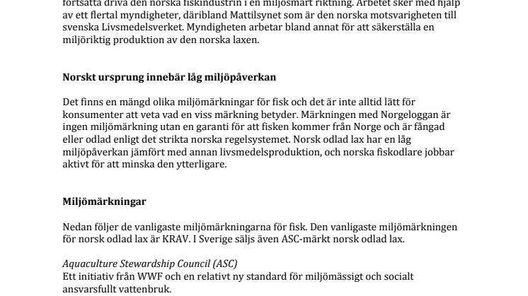 Fakta om kontroll och miljömärkning av lax