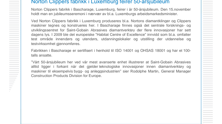 Norton Clippers fabrikk i Luxemburg feirer 50-årsjubileum