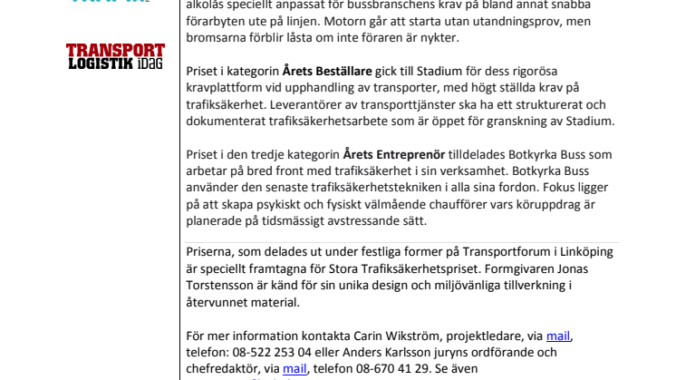 Vinnarna av Stora Trafiksäkerhetspriset 2010 klara