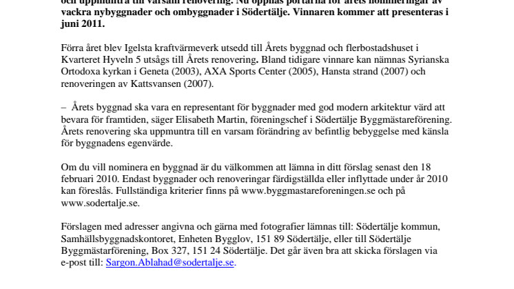 Snyggaste huset i stan? Dags att nominera Årets byggnad/Årets renovering i Södertälje