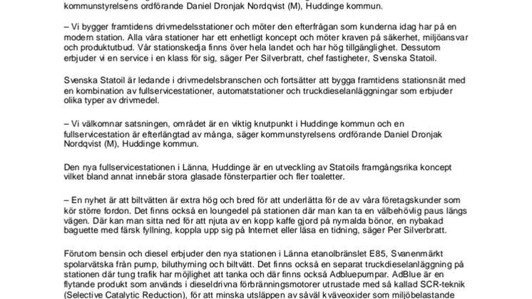 Statoil inviger ny fullservicestation vid Länna i Huddinge