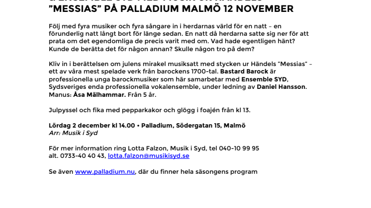 Den förunderliga natten – Bastard Barock & Ensemble SYD med musik ur Händels "Messias" på Palladium Malmö 2 december