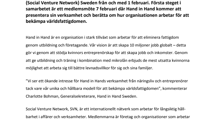 Hand in Hand Sweden nya medlemmar i SVN