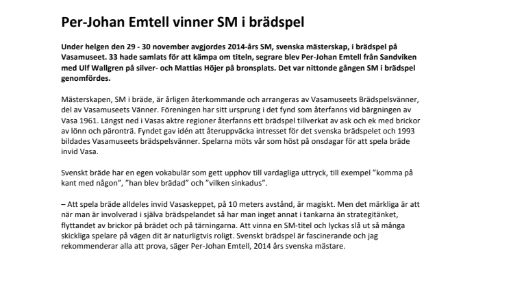 Per-Johan Emtell vinner SM i brädspel