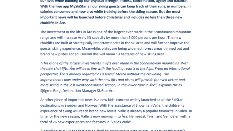 SkiStar AB: News 2013/2014