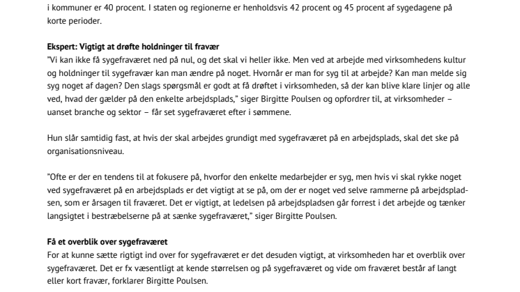 Ekspert: Sygefraværet skal ned gennem en strategisk indsats