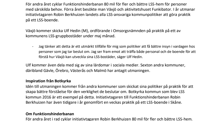 Växjö antar Funktionshinderbanans utmaning att praktisera på LSS-boende