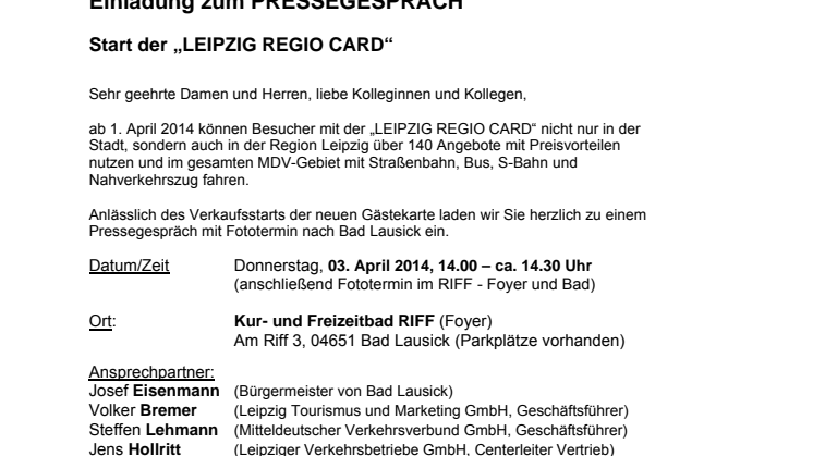 Pressekonferenz "Leipzig REGIO Card" am 3. April in Bad Lausick
