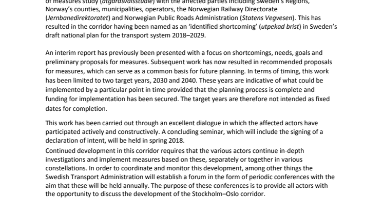 Improved accessibility on the Oslo-Stockholm line (Summary) 