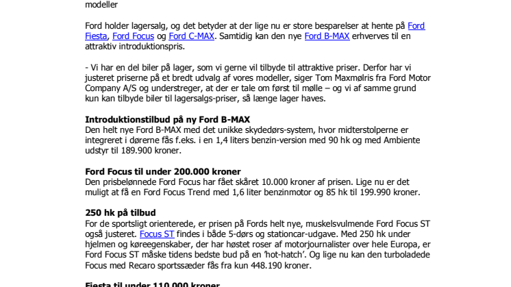 FORD SÆTTER SPOT PÅ PRISEN