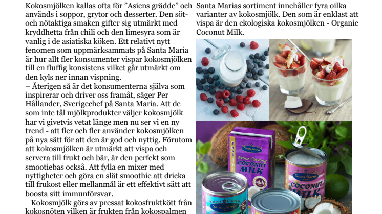 Vispad kokosmjölk - gott och nyttigt  till sommarbären 