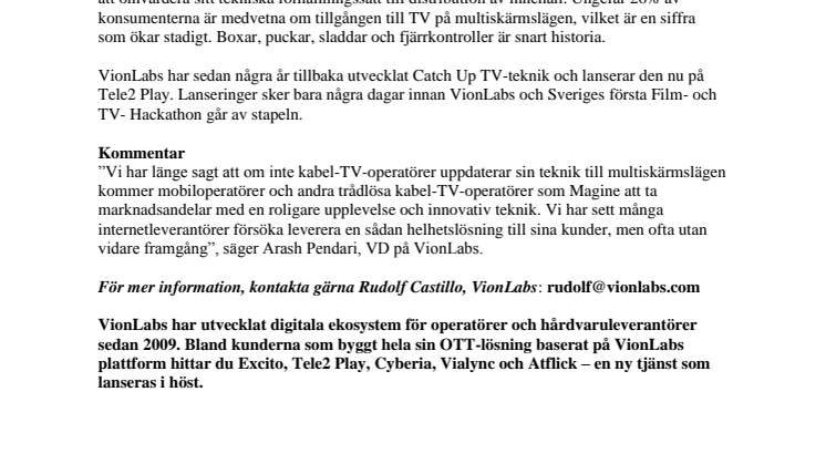 VionLabs lanserar Catch Up-TV