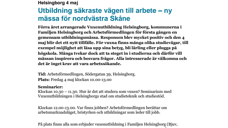 Utbildning säkraste vägen till arbete – ny mässa för nordvästra Skåne 