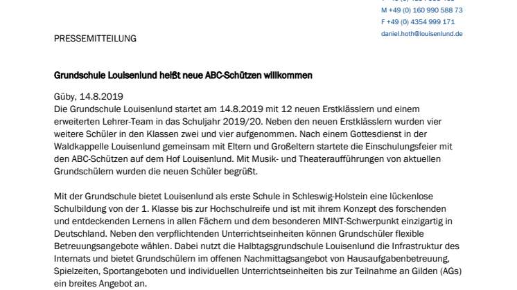 Grundschule Louisenlund heißt neue ABC-Schützen willkommen 