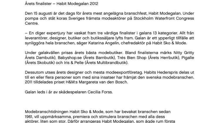 Årets finalister – Habit Modegalan 2012