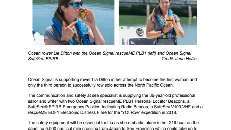 Ocean Signal Backs Lia Ditton in Bid to Become First Woman to Row Solo Across North Pacific