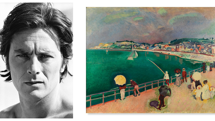 Venstre: Alain Delon i 1972 (©Jean-Pierre Bonnotte). Højre: La plage de Sainte-Adresse, 1906 af Raoul Dufy (1877-1953). Vurdering: €600.000-800.000.