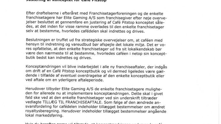 Elite Gaming - Justering af konceptet for Cafe Pitstop