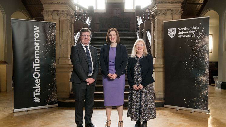 L - R: Professor Andy Long (Vice-Chancellor and Chief Executive, Northumbria University), Bridget Phillipson (Shadow Secretary of State for Education), Dr Roberta Blackman-Woods (Chair of the Board of Governors, Northumbria University)