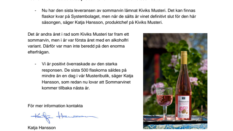 Alkoholfritt Sommarvin sålde slut 