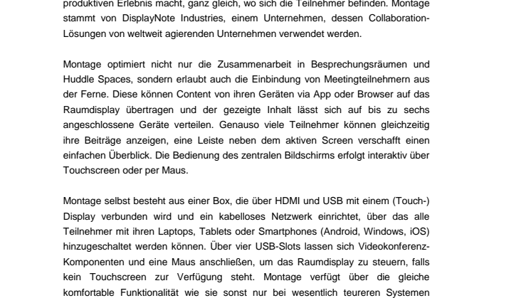 DisplayNote „Montage“ Collaboration ohne räumliche Begrenzung