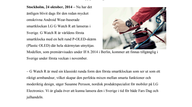 LG:S RUNDA SMARTKLOCKA G WATCH R KOMMER TILL SVENSKA BUTIKER LAGOM TILL FARS DAG