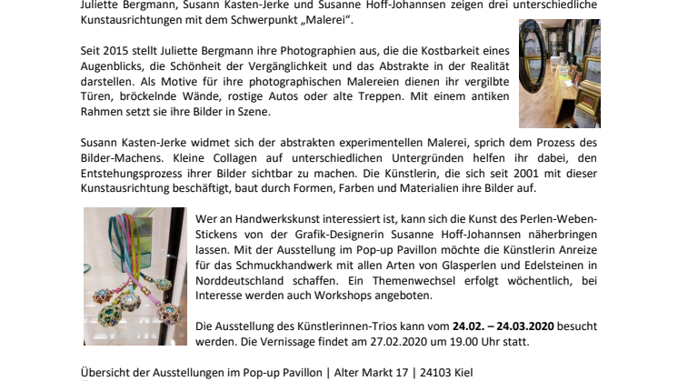 Neue Kunstaustellung im Pop-up Pavillon 