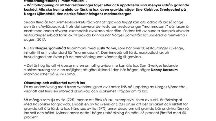 Stor okunskap om lax och graviditet, visar ny undersökning  – sushikedja inför färsk rå lax på menyn för gravida