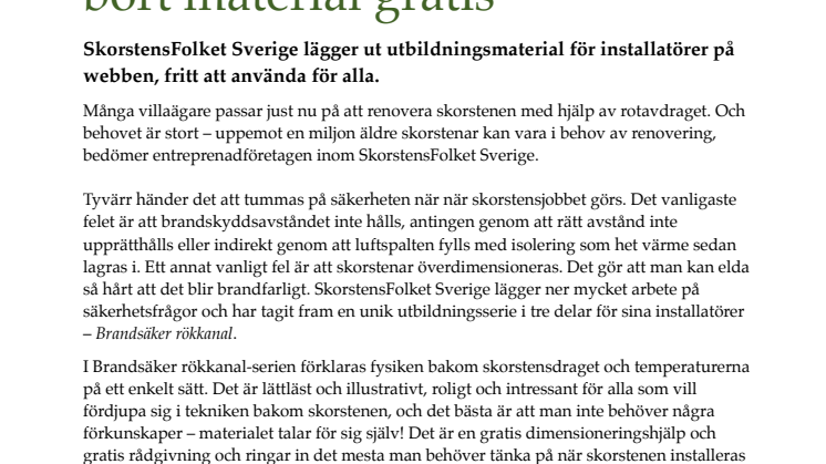 SkorstensFolket Sverige ger bort material gratis 