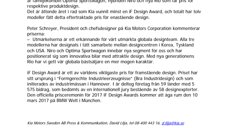 ​Tre Kia-modeller belönas med iF Design Award