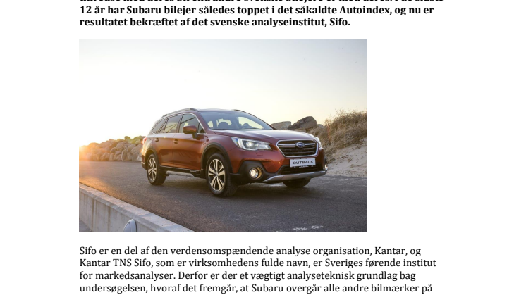 Subaru ejere er de mest tilfredse - fastslår svensk analyse