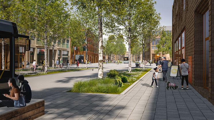 Vision över centrala stråket i Tomtebo strand