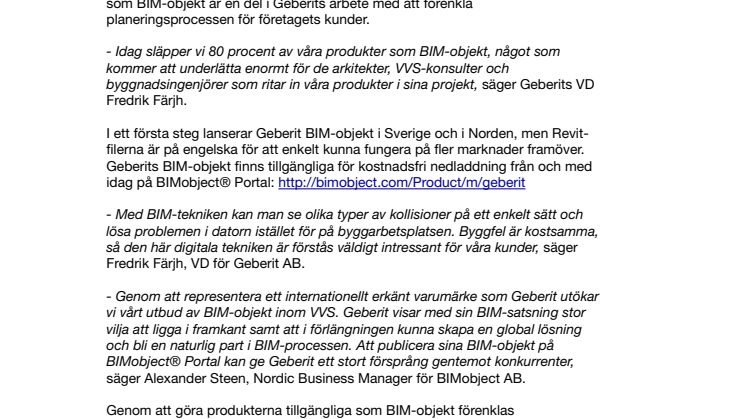 Geberit lanserar badrumsprodukter som BIM-objekt