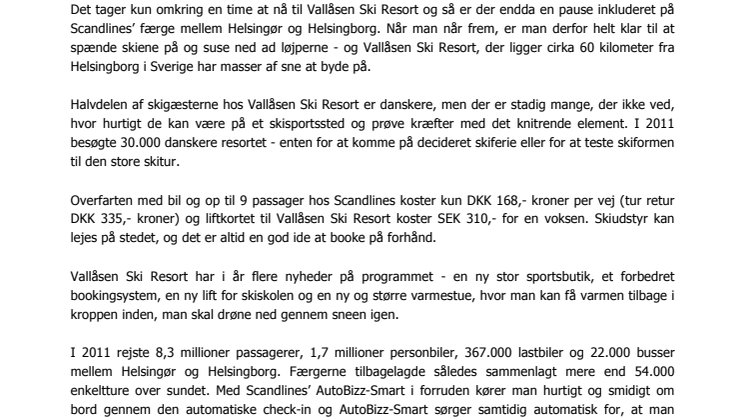 Test din skiform: Cirka en time fra Helsingør kan du med bil og færge nå til Vallåsen Ski Resort