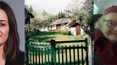 Jennifer Jager och Brita Oskarsson tillsammans med torpet. 
