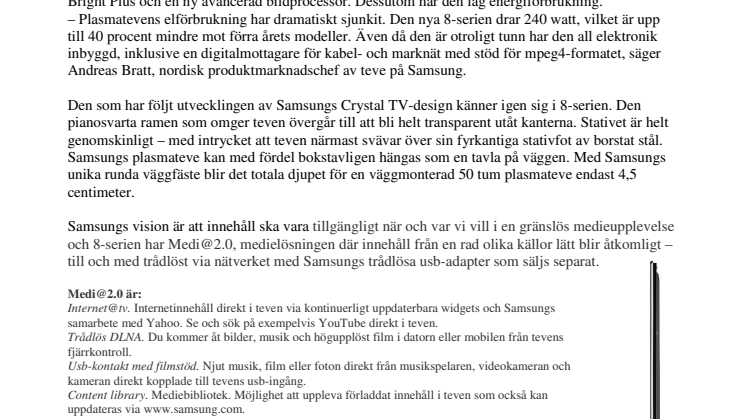 Samsungs nya plasmateve är tunn och energisnålare