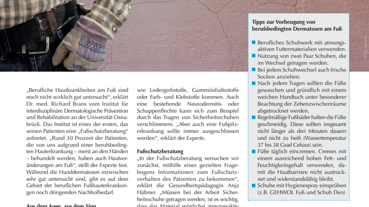 Safety first: Berufsbedingte Dermatosen betreffen häufig auch den Fuß