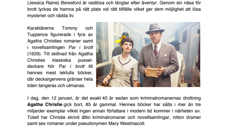 PRESSMEDDELANDE: Agatha Christies Partners in Crime premiärvisas på TV4 i kväll!