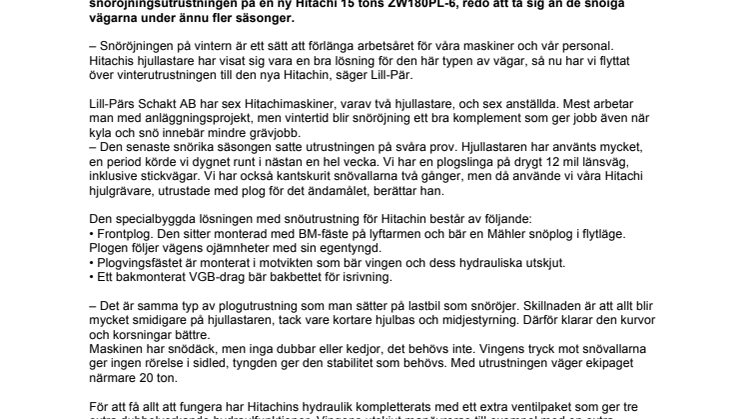 Lill-Pärs Hitachi röjer vinterväg