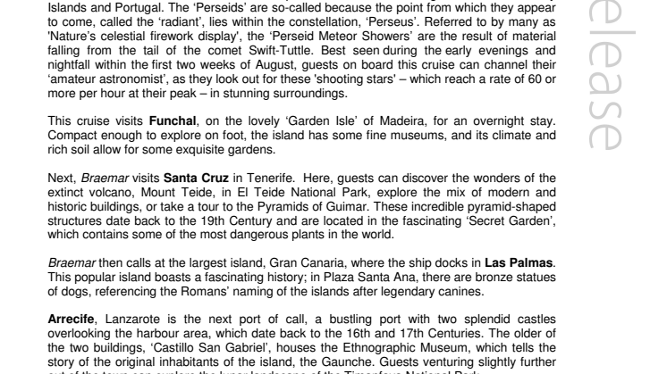 ‘See the stars’ with Fred. Olsen Cruise Lines’  ‘Canaries Meteor Showers’ cruise in Summer 2014