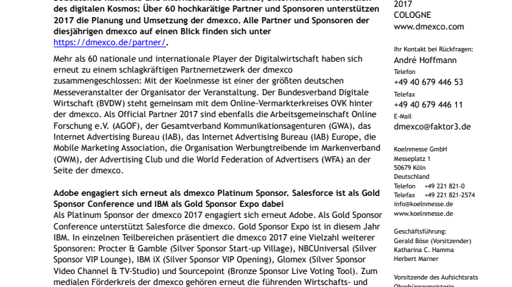 dmexco 2017 setzt auf Allianz aus starken Partnern