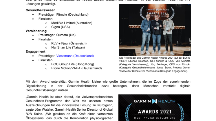 Garmin PM Garmin Health Awards Preisträger 2021